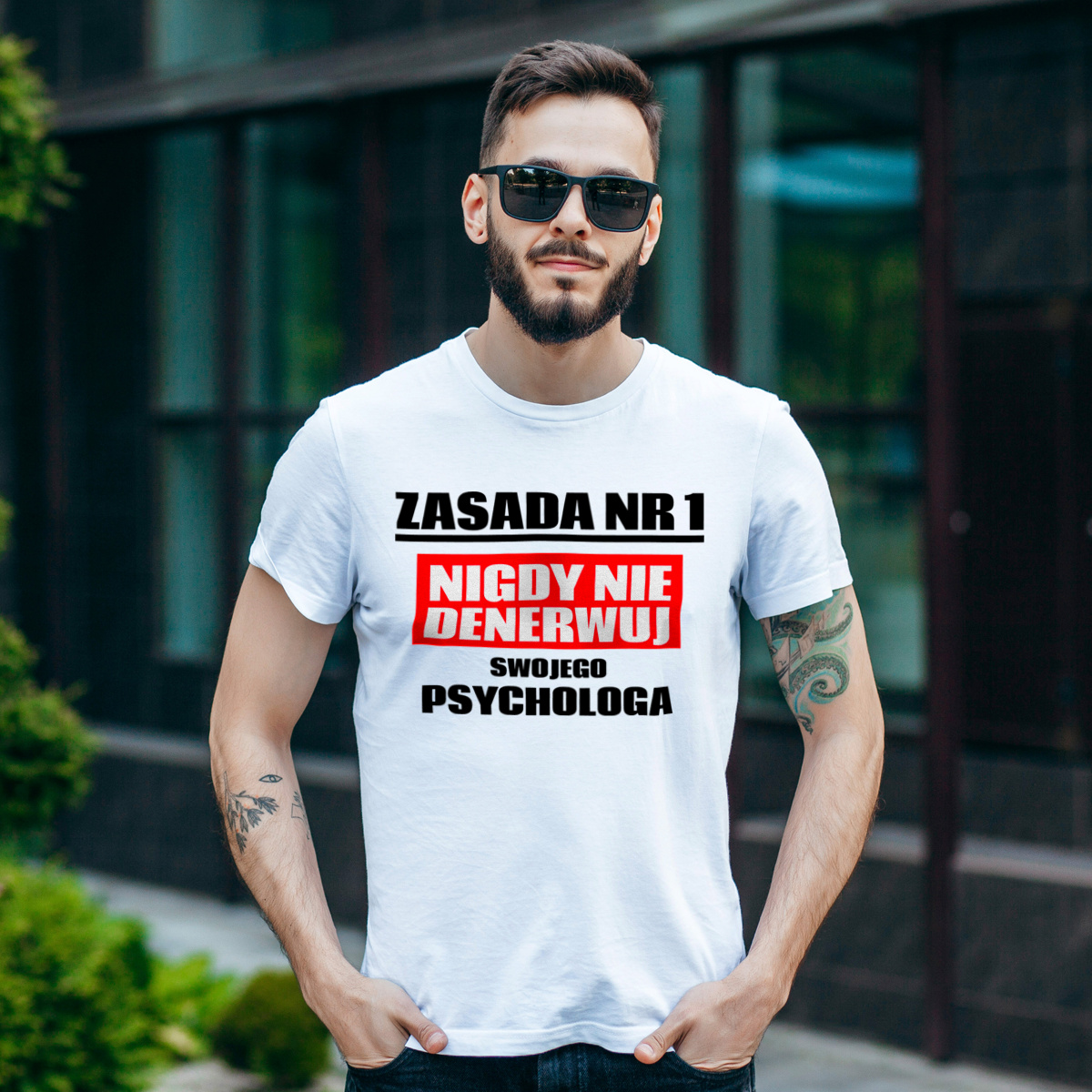 Zasada Nr 1 - Nigdy Nie Denerwuj Swojego Psychologa - Męska Koszulka Biała