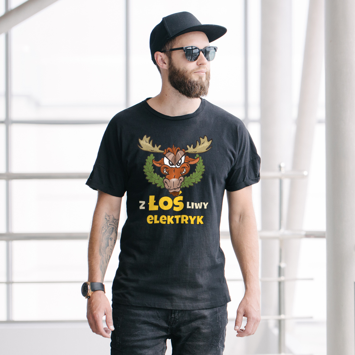 Złośliwy Elektryk Łoś - Męska Koszulka Czarna