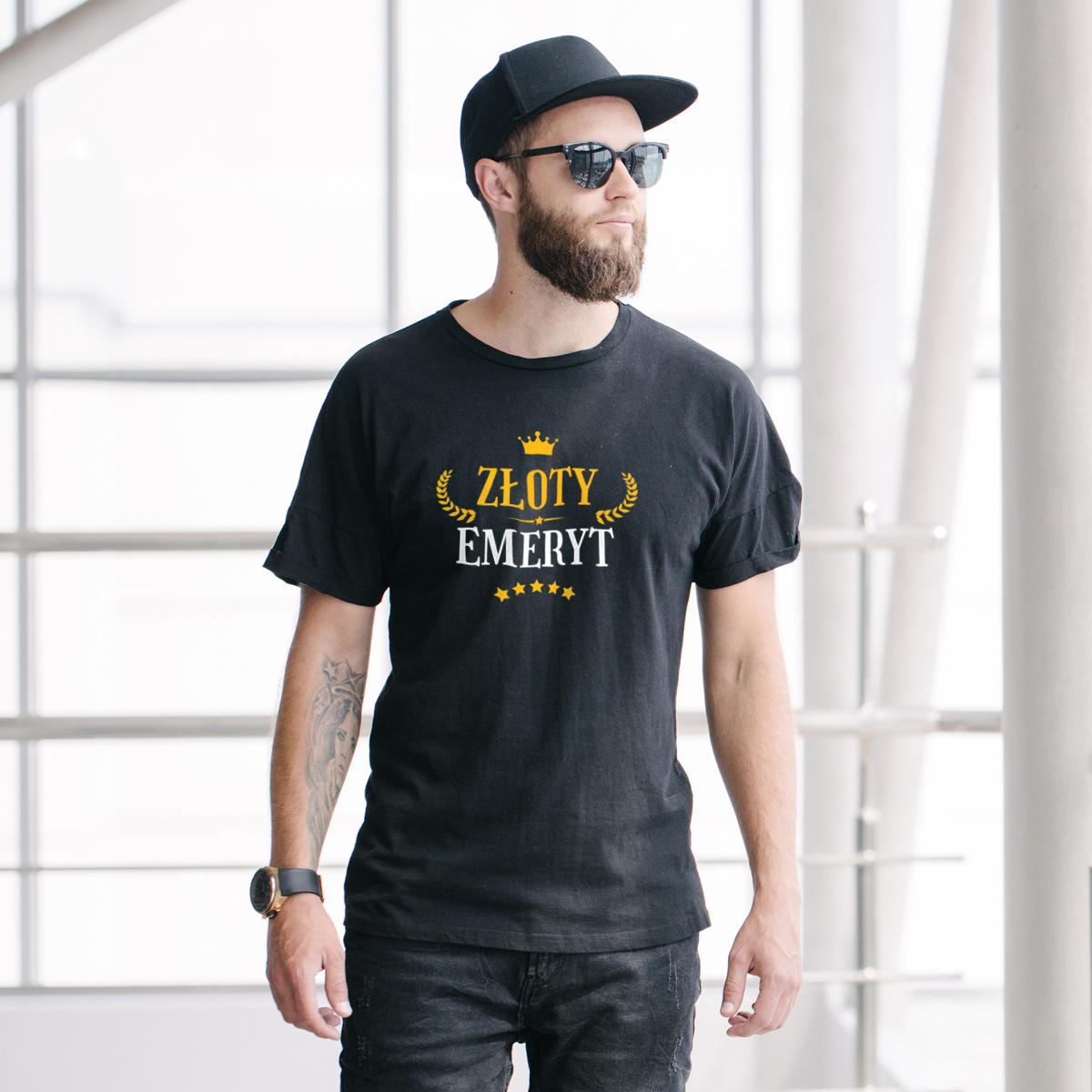 Złoty Emeryt - Męska Koszulka Czarna
