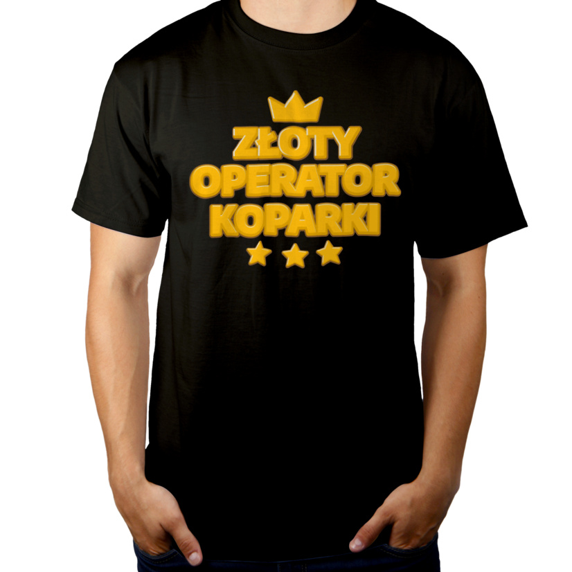 Złoty Operator Koparki - Męska Koszulka Czarna