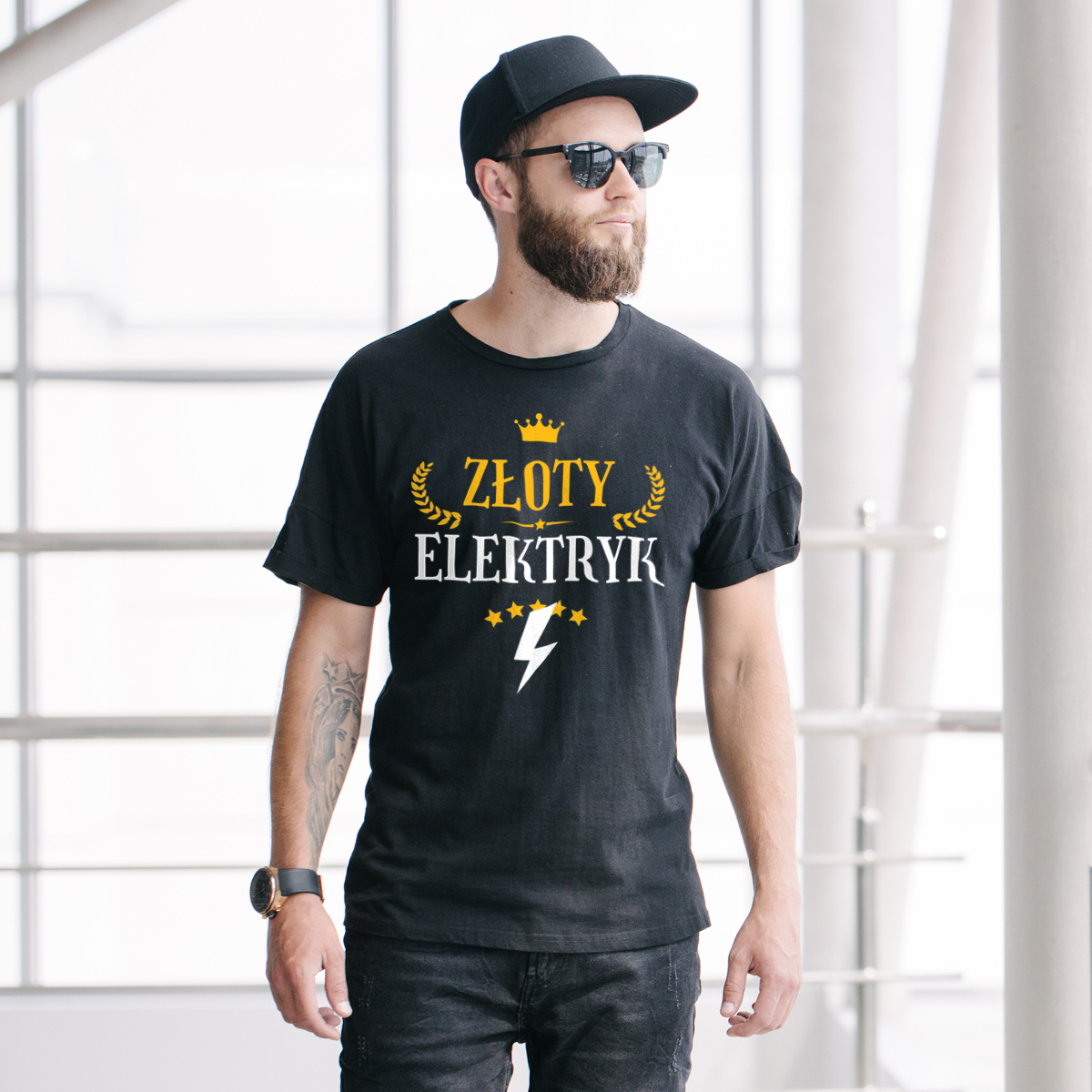 Złoty elektryk - Męska Koszulka Czarna