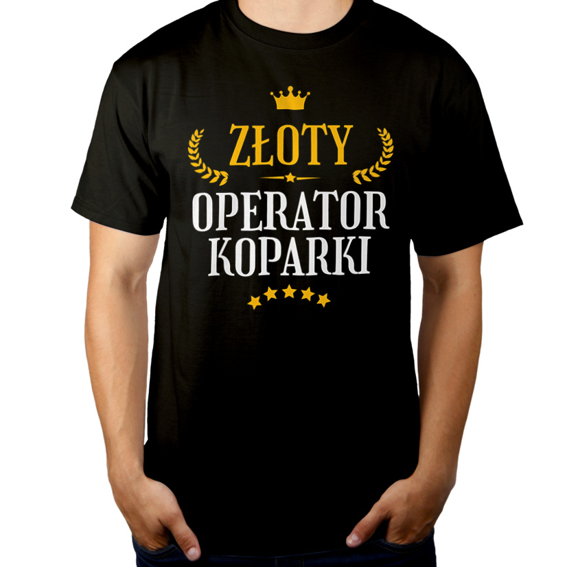Złoty operator koparki - Męska Koszulka Czarna