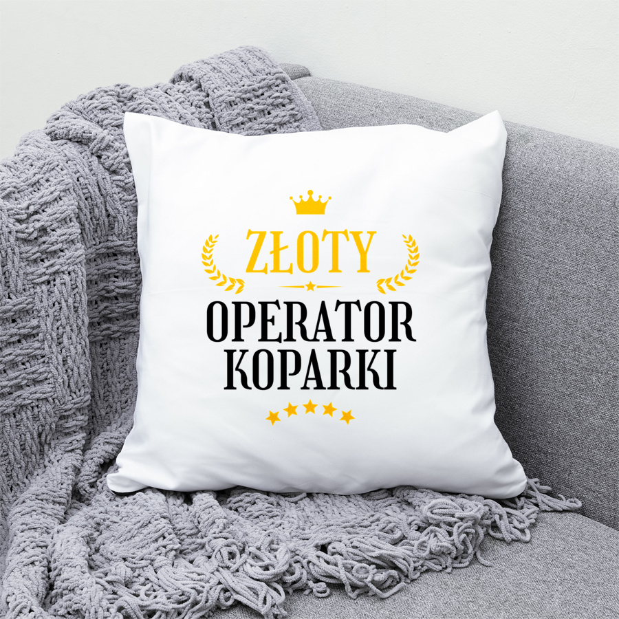 Złoty operator koparki - Poduszka Biała