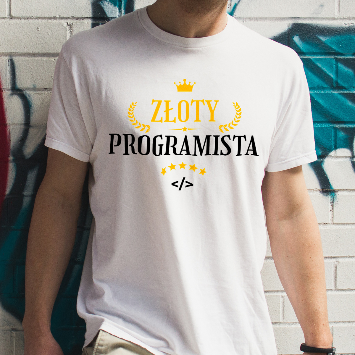 Złoty programista - Męska Koszulka Biała