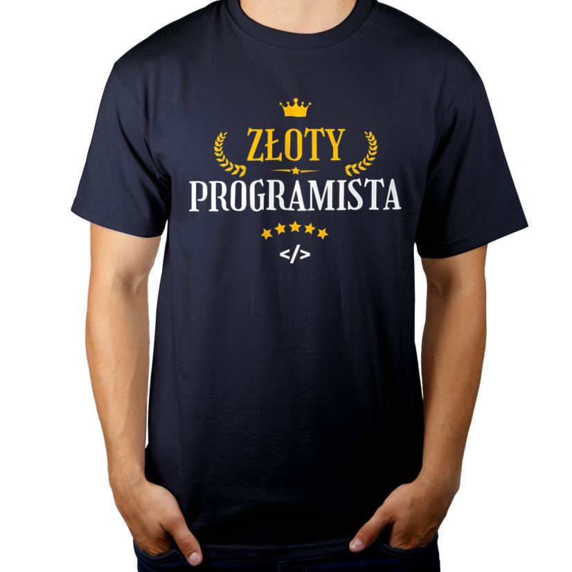 Złoty programista - Męska Koszulka Ciemnogranatowa