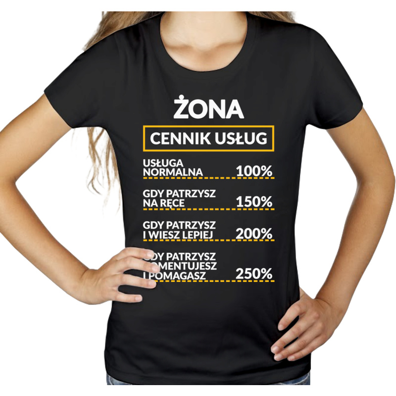 Żona - Cennik Usług - Damska Koszulka Czarna