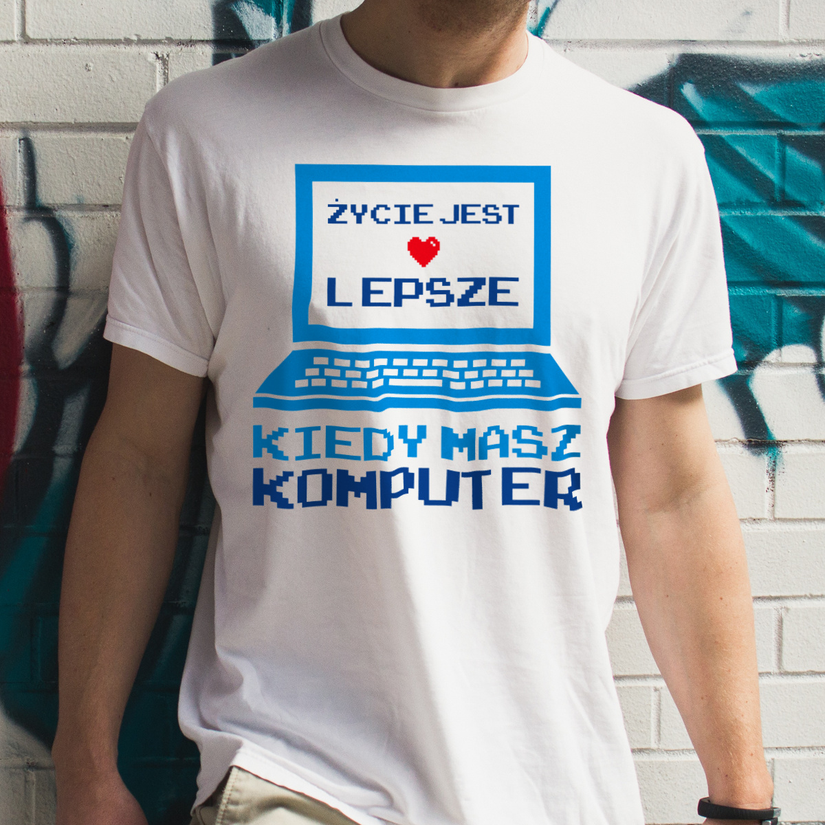 Życie jest lepsze kiedy masz komputer - Męska Koszulka Biała