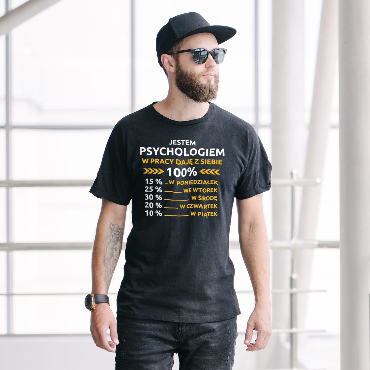 psycholog w pracy daje z siebie 100%  - Męska Koszulka Czarna